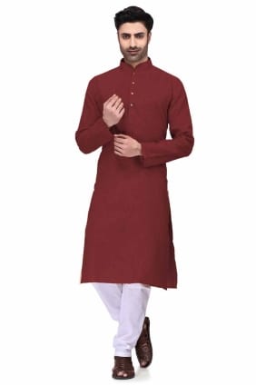 Kurta pour hommes en coton marron avec uni KURR99
