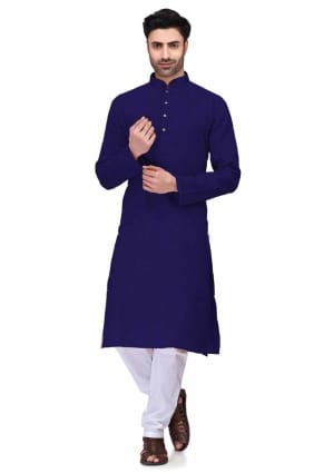 Kurta Homme en coton uni bleu marine avec dupatta KURR102
