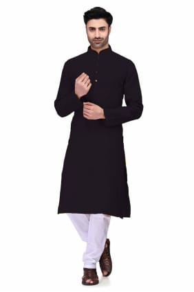 kurta en coton uni noir pour homme avec dupatta KURR104