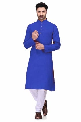 kurta pour homme en coton bleu uni KURR105