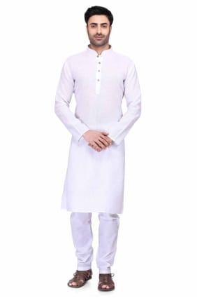 kurta blanc uni en coton pour homme KURR109