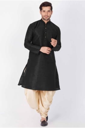 DuPion Soie Hommes Kurta en Noir Avec Uni KURR123