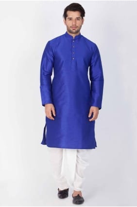 bleu homme kurta en soie dupion avec uni KURR125