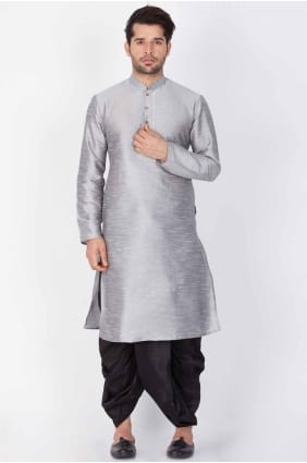 kurta uni pour homme en soie dupion grise KURR128
