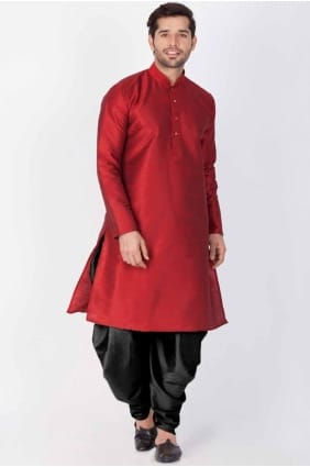 Maroon Dupion silk Plain Men Kurta with Dupatta KURR129