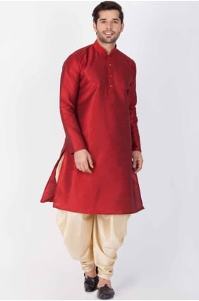 kurta marron pour homme en soie dupion unie KURR130