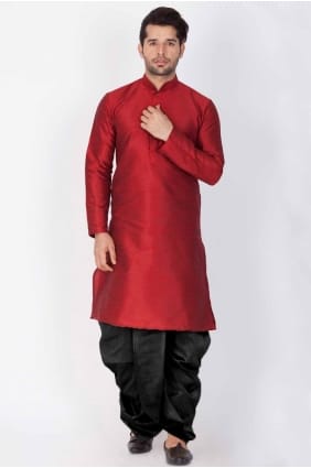 Kurta en soie Dupion pour homme, couleur bordeaux unie KURR131