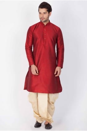 Kurta en soie Dupion unie marron pour homme avec Dupatta KURR132