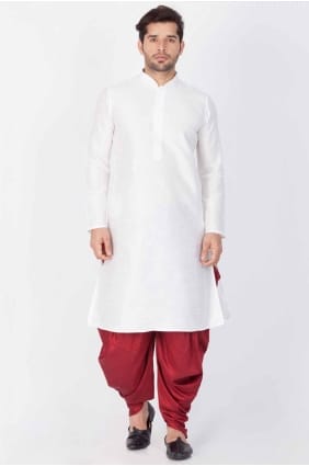 uni DuPion Soie Blanc Hommes Kurta avec Dupatta KURR134