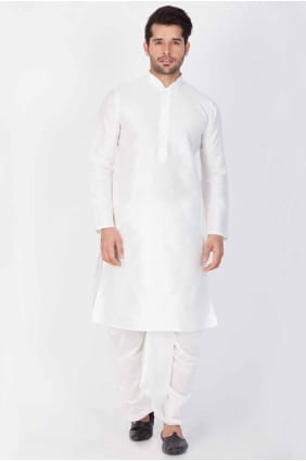 uni DuPion Soie Hommes Kurta en Blanc KURR138