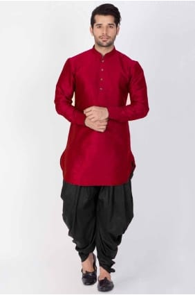 Kurta pour hommes unis en soie Dupion marron KURR140