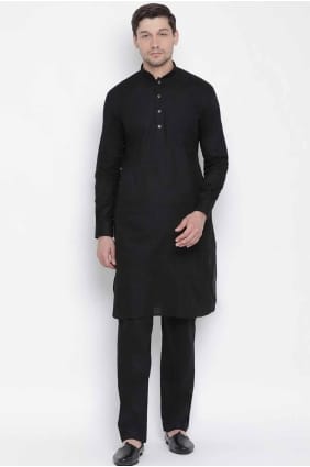 uni DuPion Soie Hommes Kurta en Noir KURR143
