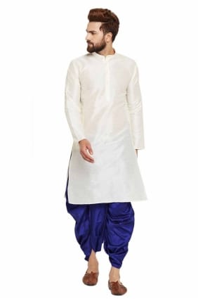kurta en soie dupion unie pour homme en blanc KURR145