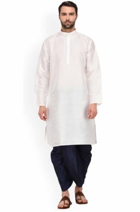 kurta blanc en soie dupion pour homme en uni KURR146