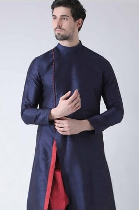 kurta bleu uni pour homme en soie dupion KURR147