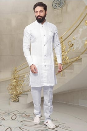 Kurta blanc uni pour homme en soie doupion KURR154