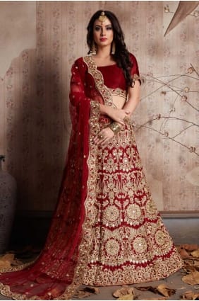 couleur marron lehenga de soie de velours choli lc1398