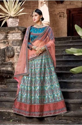 lehenga satin couleur bleu ciel choli lc1488