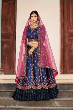 lehenga satin couleur bleu marine choli lc1489