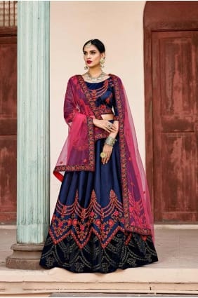 lehenga satin couleur bleu marine choli lc1490