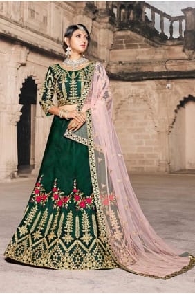 art couleur vert foncé soie Lehenga choli lc1494