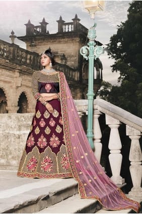 couleur du vin lehenga de soie art choli lc1495