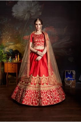 lehenga satin couleur rouge choli lc1707