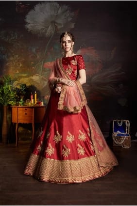 lehenga satin couleur rouge choli lc1712