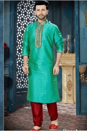 Pista vert usure ethnique Chanderi jaquard Kurta Kurta Pyjama KUR0140