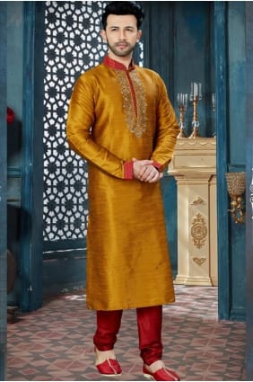 usure ethnique moutarde soie banglore Kurta Kurta Pyjama KUR0141