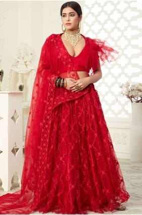 Filet Rouge Et L’Art De Soie Mariage Lehenga Choli LC3285