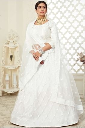 Mariage En Soie Blanche Et Art Lehenga Choli LC3287