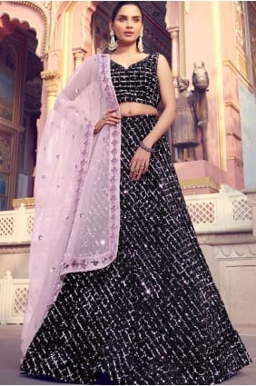 Black Fur Party Wear Lehenga Choli lc3313