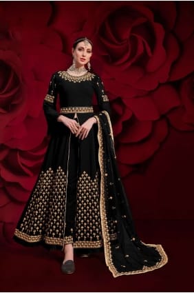 Costume Noir En Georgette Anarkali AS2738