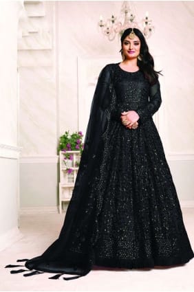Black Net Eid Anarkali Suit AS2742