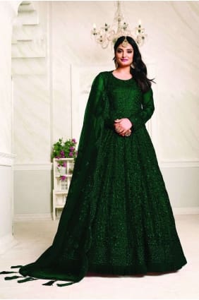 Green Net Eid Anarkali Costume AS2743
