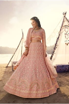 Tenue de soirée en soie rose clair Lehenga Choli lc3346