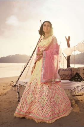 Choli Lehenga En Soie Jaune Blond LC3347