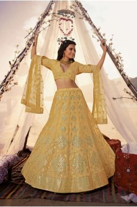 Choli Lehenga En Soie Jaune Moutarde LC3351