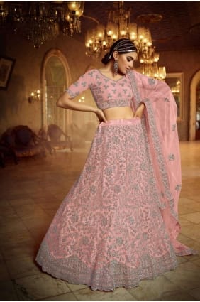 Lehenga Choli de mariage en filet doux rose lc3357