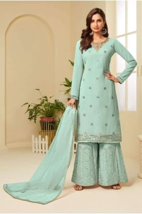 Costume Bleu Aqua Georgette Eid Palazzo PZ1663