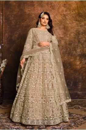 Costume Beige Net Eid Anarkali AS2782
