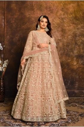 Costume Eid Anarkali En Filet Beige AS2784