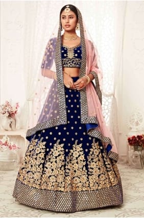 Velours Lehenga Choli En Bleu Marine LC3614