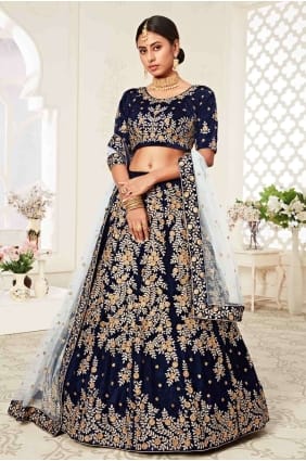 Velours De Créateur Lehenga Choli En Bleu LC3617