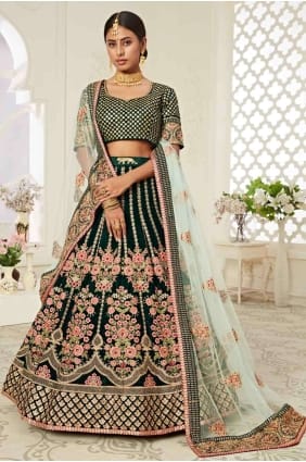Velours Lehenga Choli En Vert LC3618