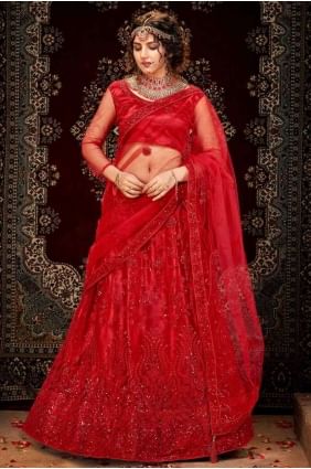 Filet De Mariage Lehenga Choli En Rouge LC3645