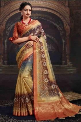 printed sari in shaded brown SR17529