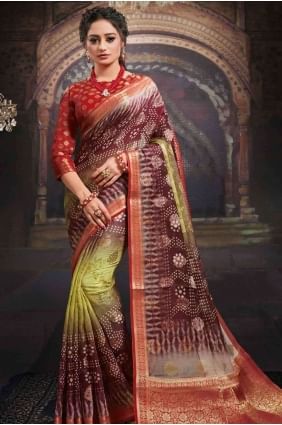Chanderi sari en marron SR17536