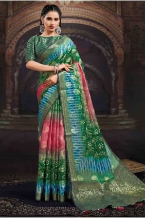 Chanderi sari en vert sr17537